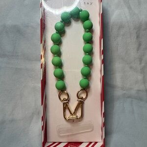 Green Beaded Phone Wristlet Strap Keychain Gold Clasp NEW